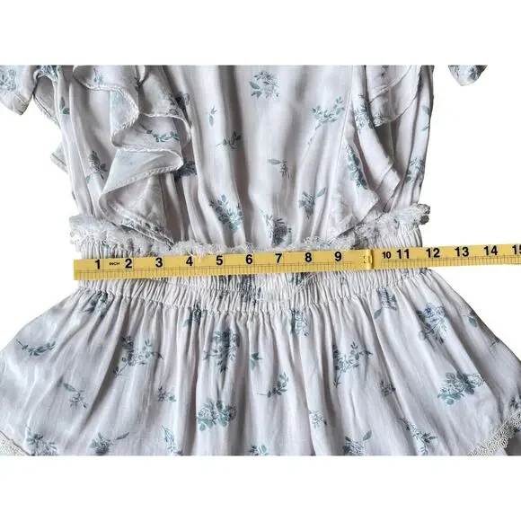 Shabby Chic White Blue Floral Ruffle Mini Dress Cottagecore - Size XS - Picture 6 of 9